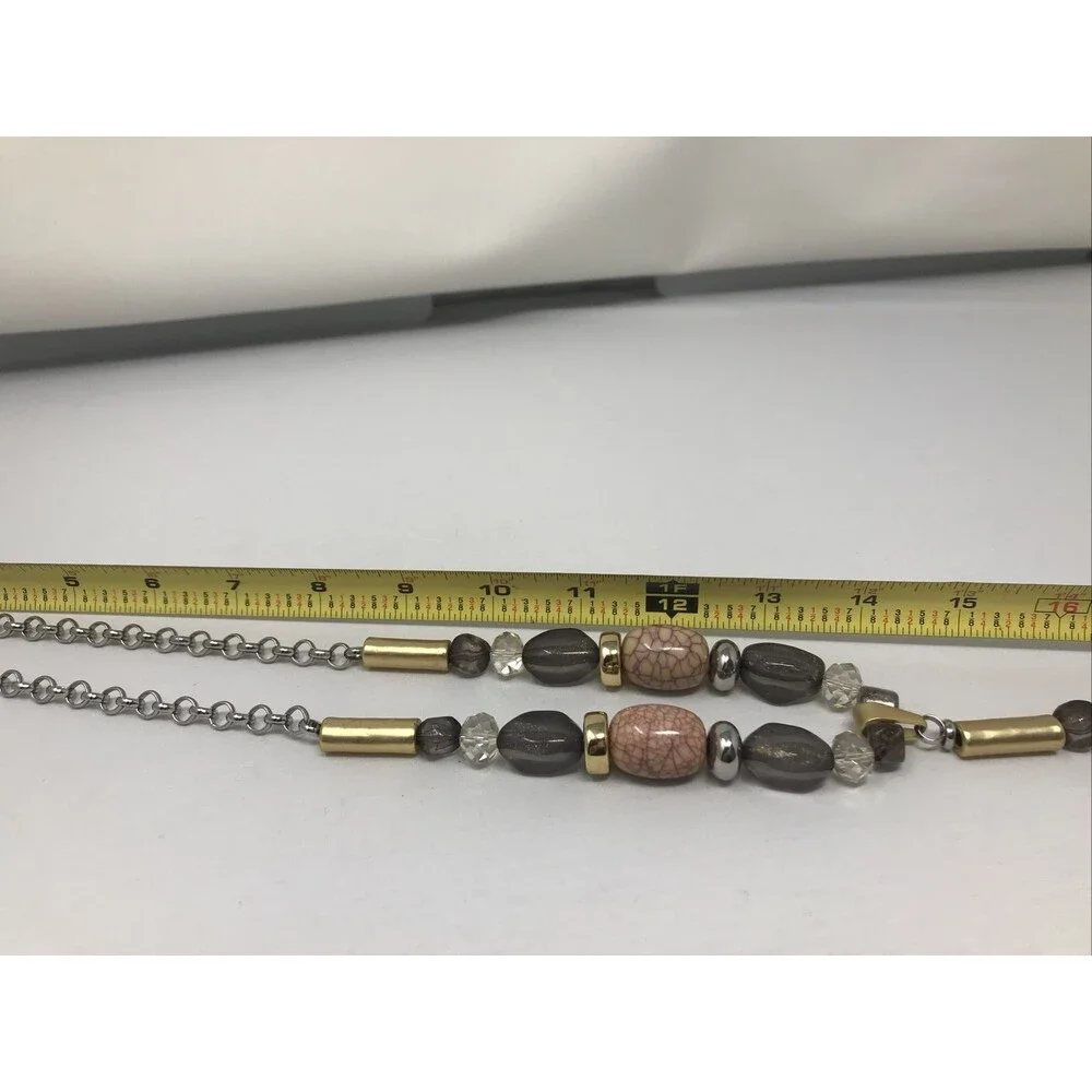 CHICO'S Necklace Chunky Beads Pink Gray Clear Gold Tone Statement